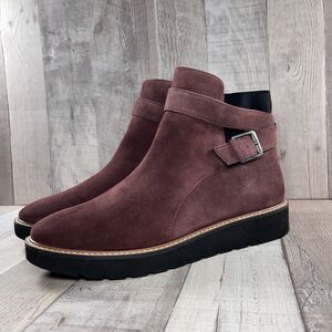 Naturalizer Aster Womens Size 9 Suede Leather Ankle Boot Strappy Bootie Burgundy